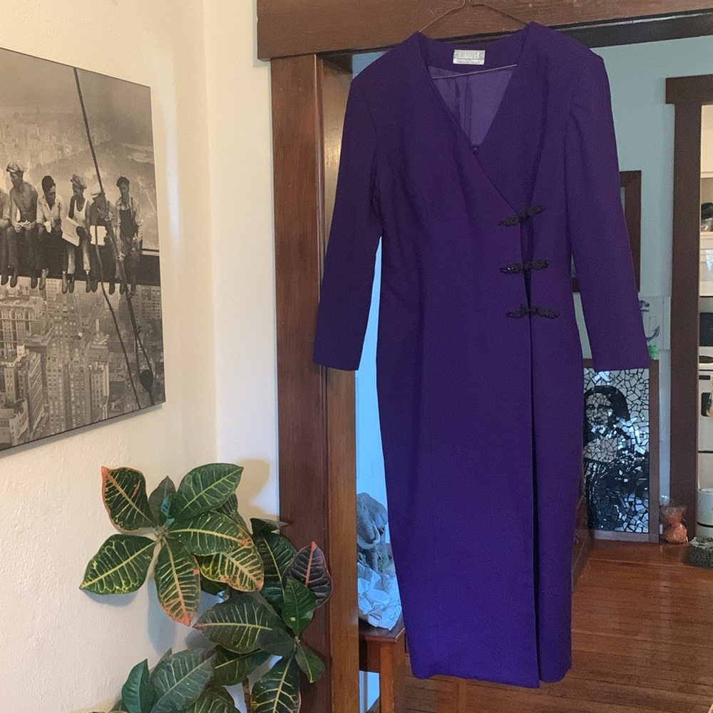 Michelle Monet pure virgin wool, made in canada long purple jacked size 12